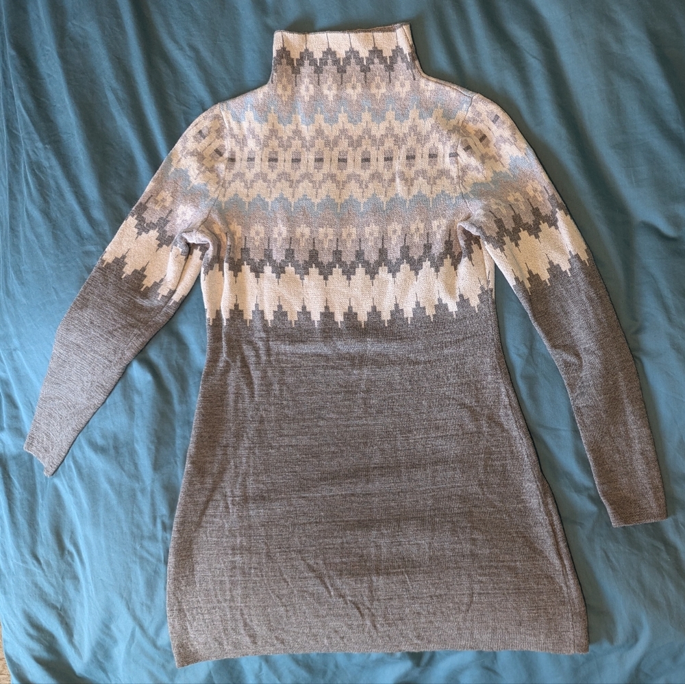 Icelandic Design 100% Merino Wool Pastel Fair Isle Mock Neck Tunic - Picture 2 of 7